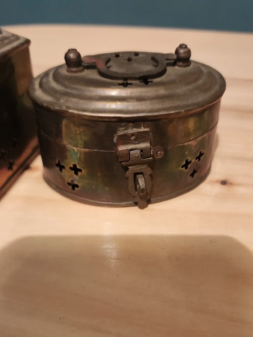 Brass Decorative Trinket Boxes Set - Antique-Style Brown Brass